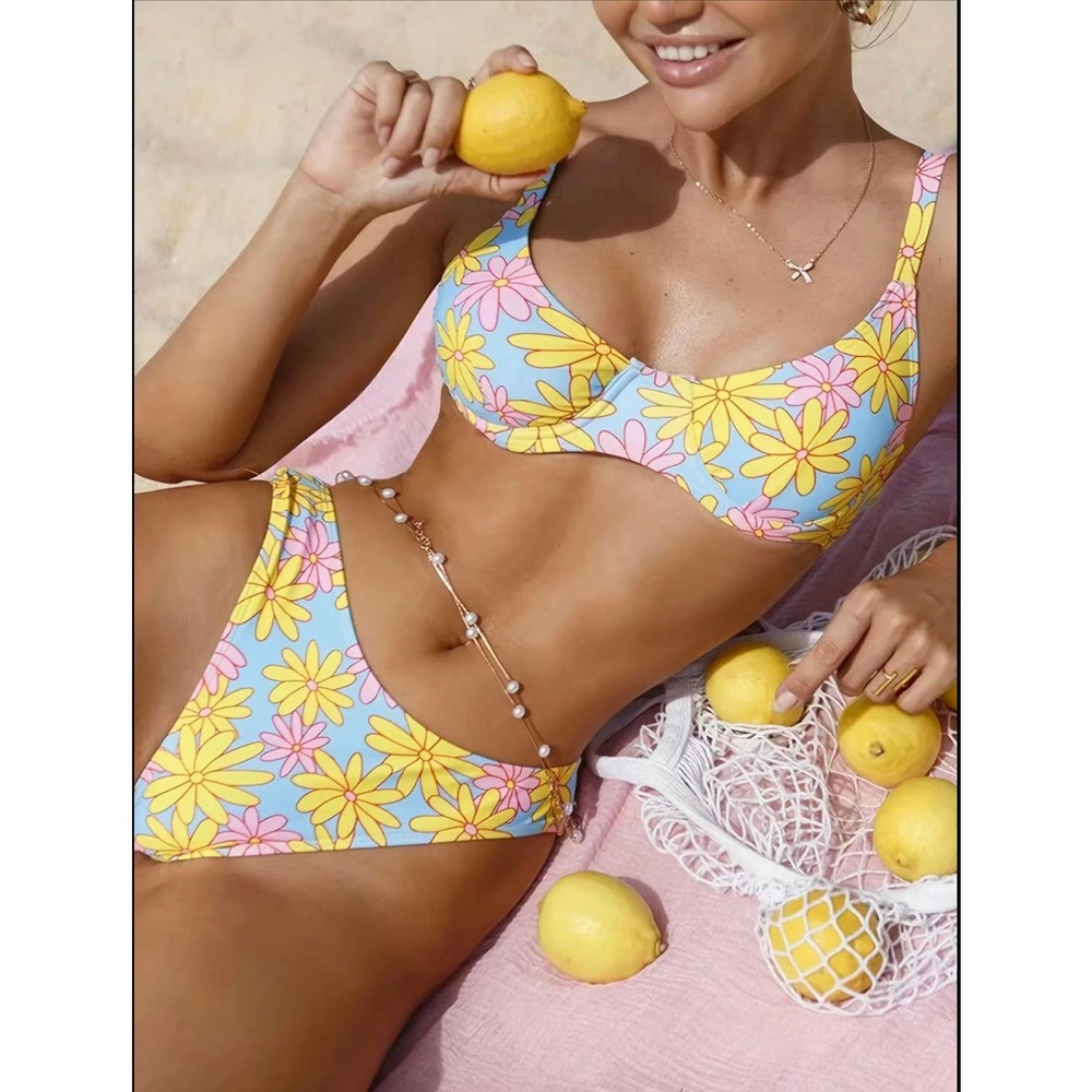 Y2K Retro Daisy Pastel High Waist Bikini Set - Picture 3 of 7